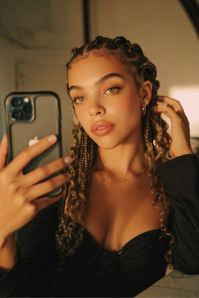 Short Fulani braids with golden beads