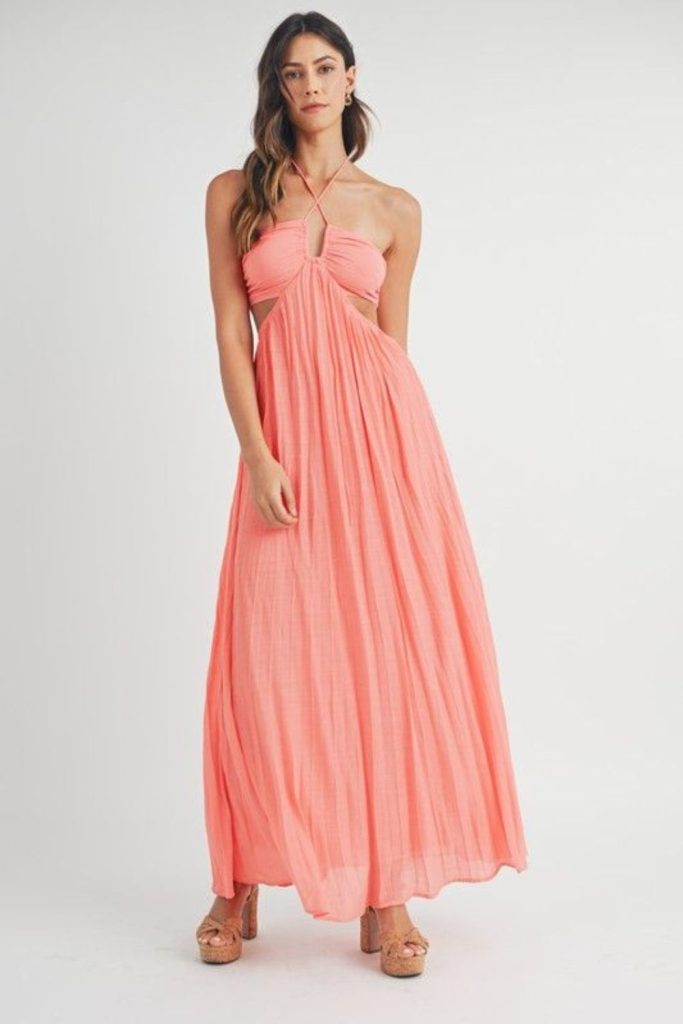 Coral halter dress espadrille wedges