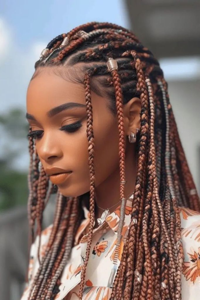 Orange red gradient braided hairstyle