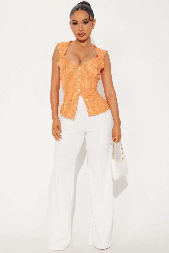 Tangerine halter cream trouser summery
