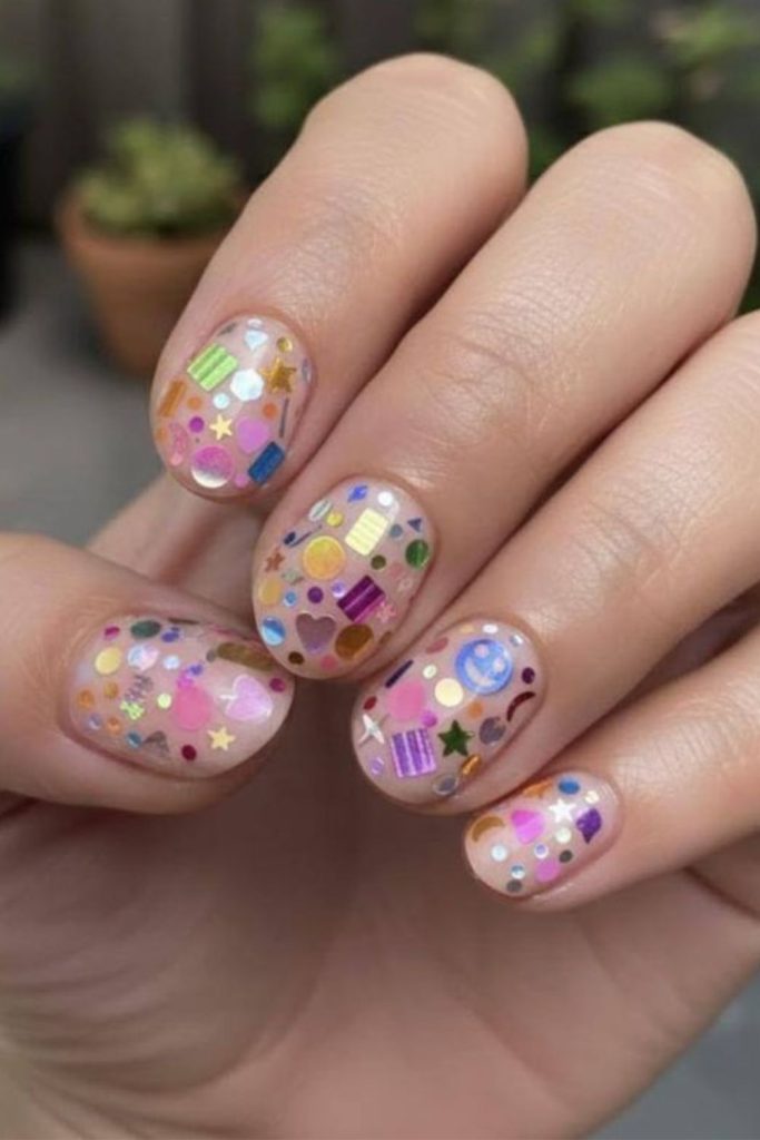 Pastel confetti spark short nail tips