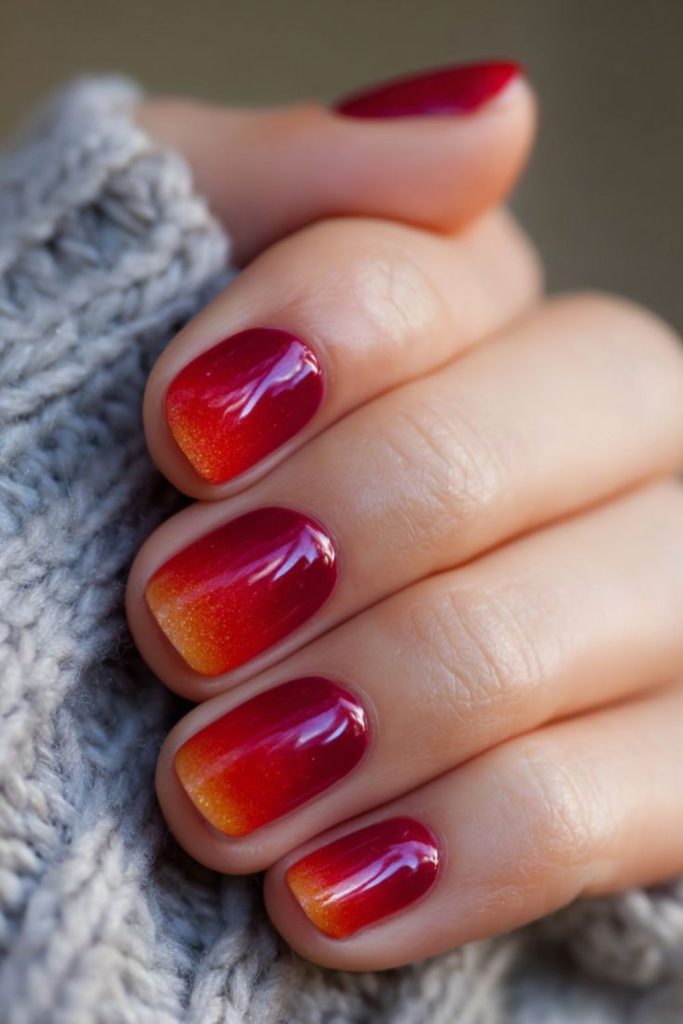 Red orange molten drip short nails