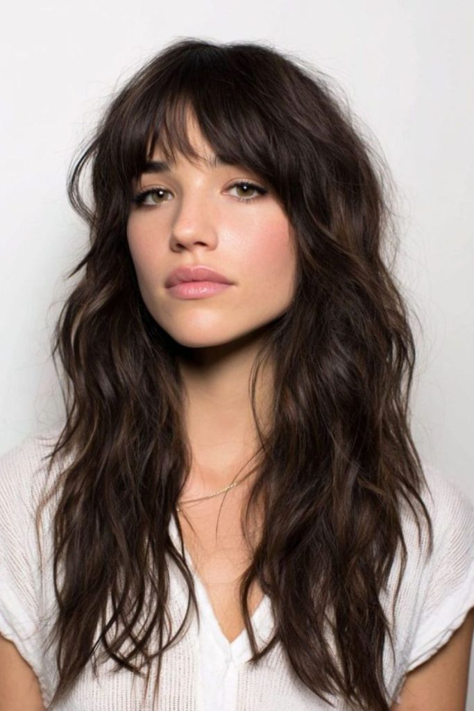 Tousled curtain bangs edging softly