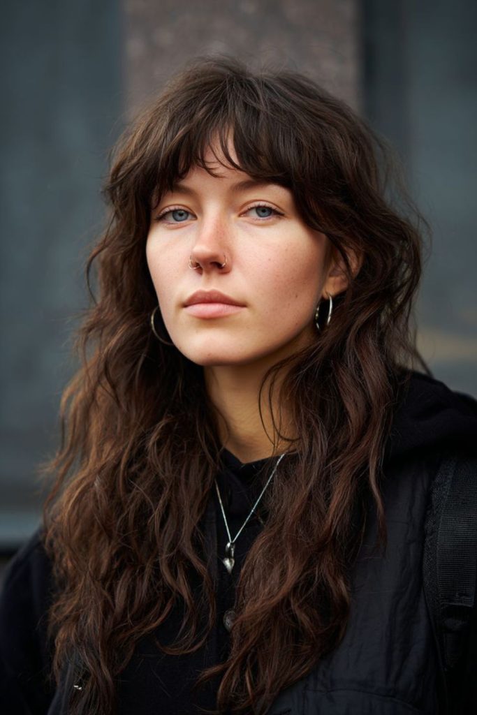Tousled shaggy layers with soft bangs
