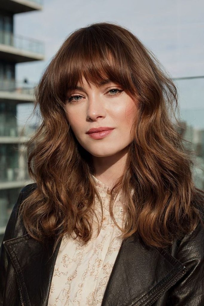Tousled curtain bangs with soft waves