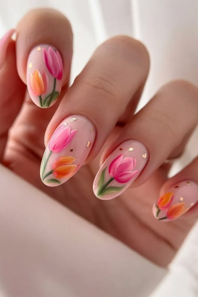 Pink tulip accent nails.