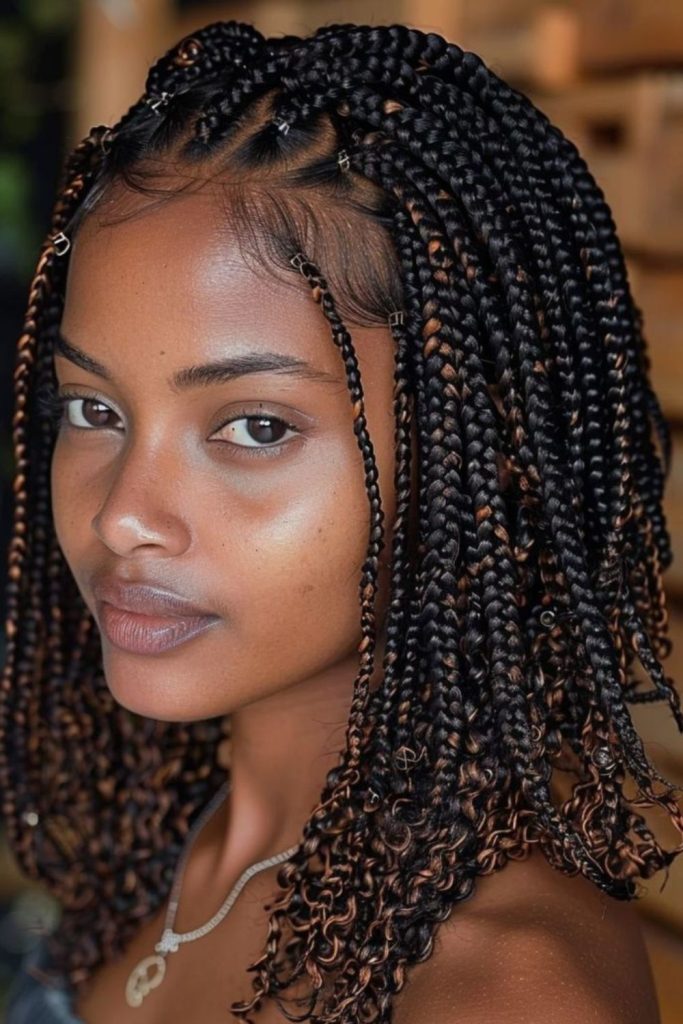 Short braids with pearl accents