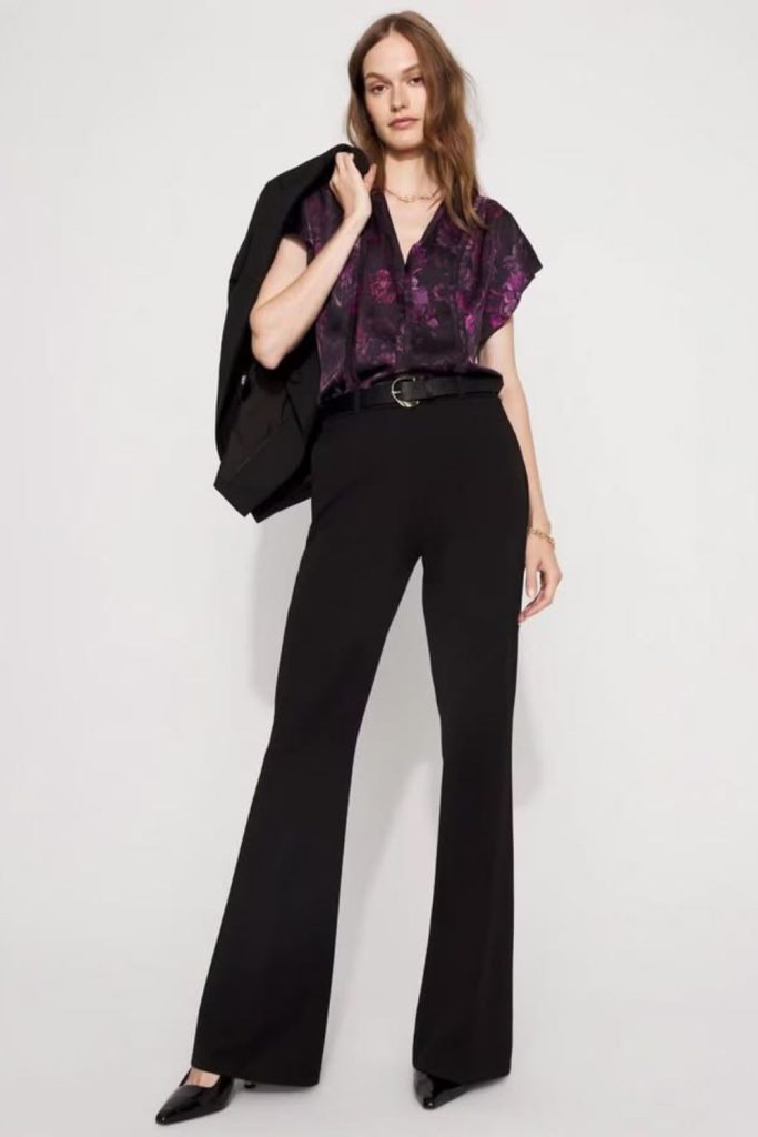 Dark layered flutter shirt black trousers