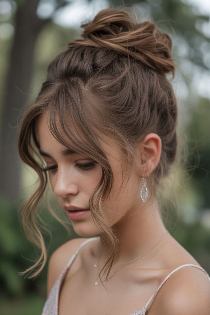 Messy twisted bun with wisps