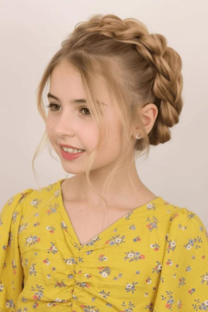 Twisted side bangs forming halo shape