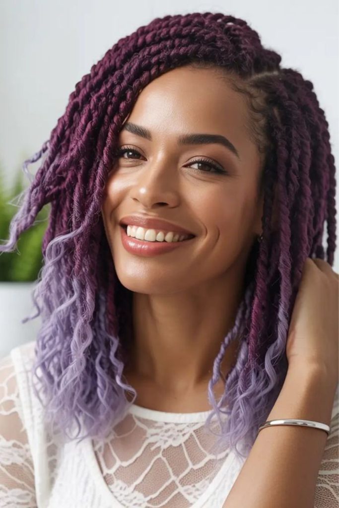 Violet layered braids with subtle shine
