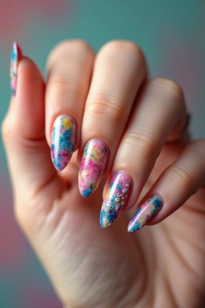 Blended dreamy watercolor effect nails