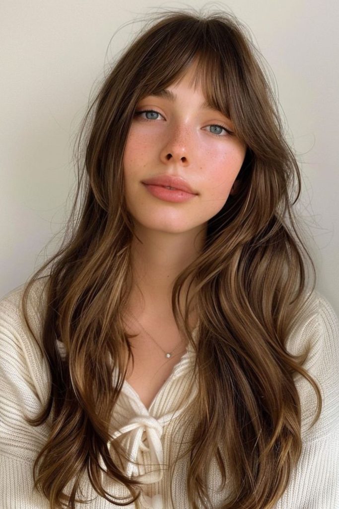 Wavy jagged bangs framing face