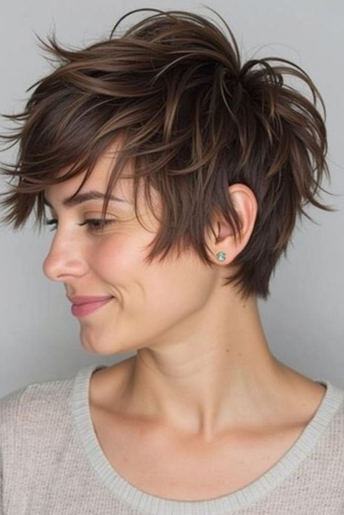 Cropped cut with lifted fluffy top.