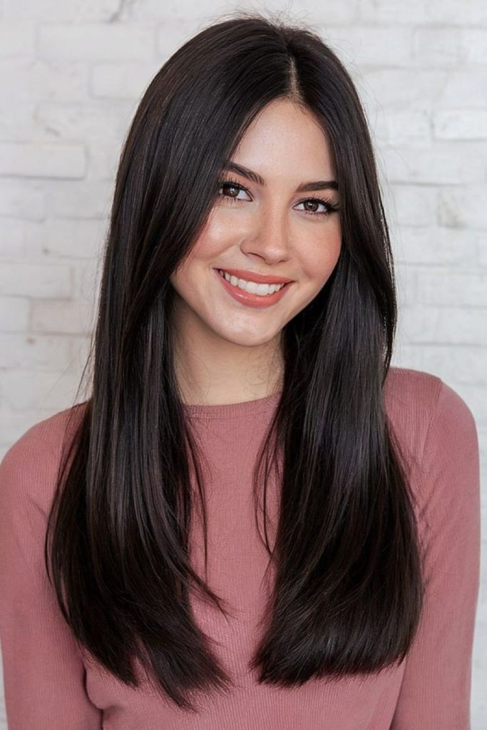 Long pin straight minimalist hairstyle