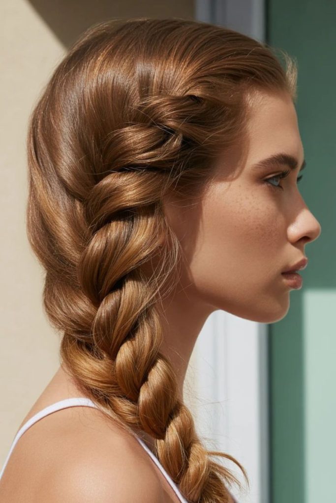 Side braid following zig-zag hair path