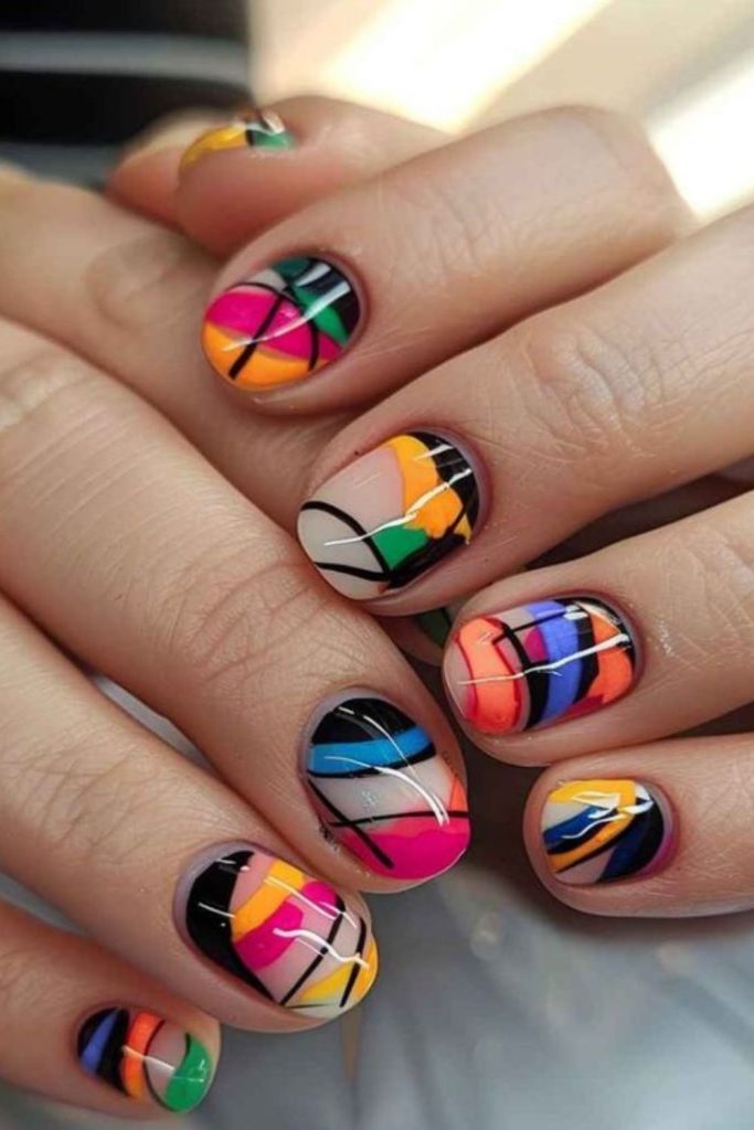 Random black doodle art on nails