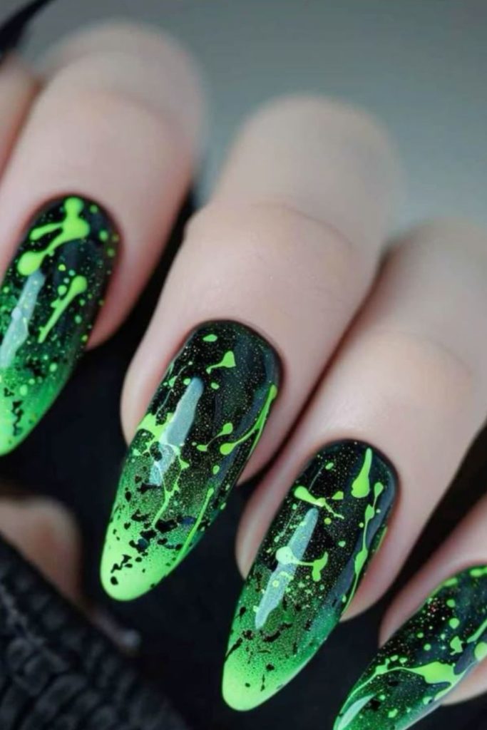 Acid drip neon jungle nail art