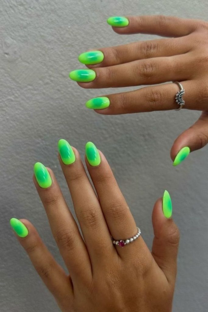 Lime aura gradient soft glow nails