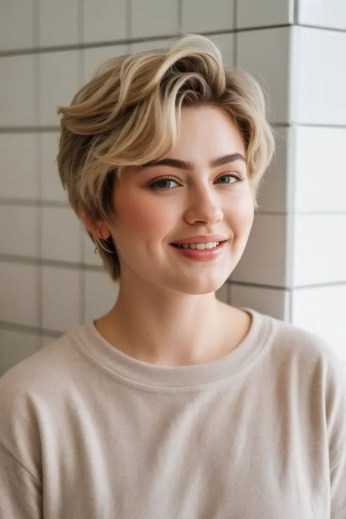 Edgy angular pixie with lifted crown