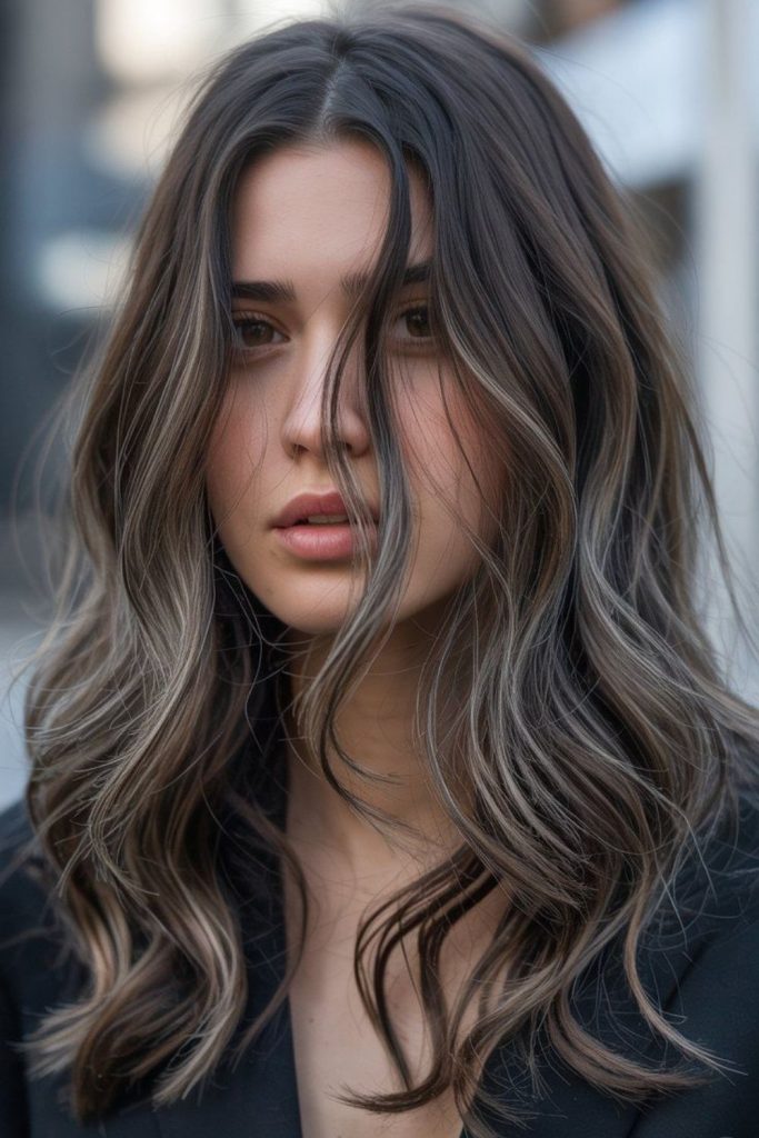 Contoured brunette with soft ash highlights