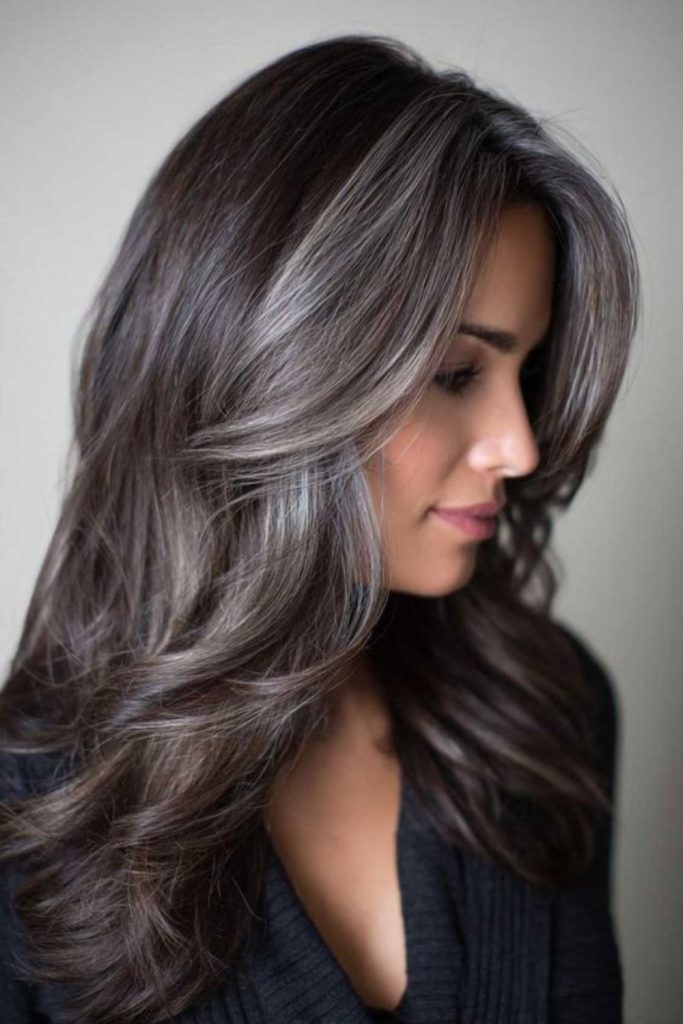 Smoky layered brunette ash highlights