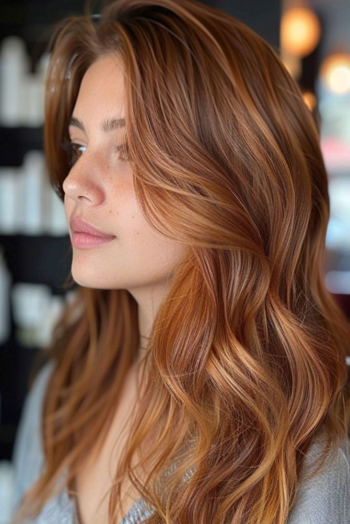 Auburn mist soft flow brown hair.