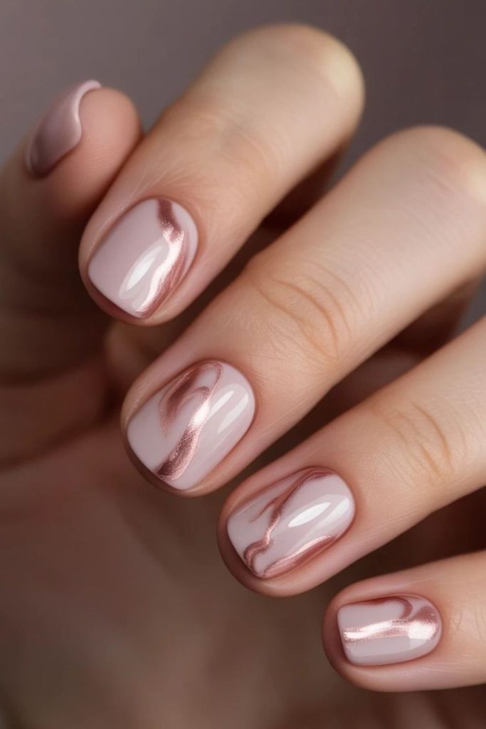Pink marbled nails with soft veining.