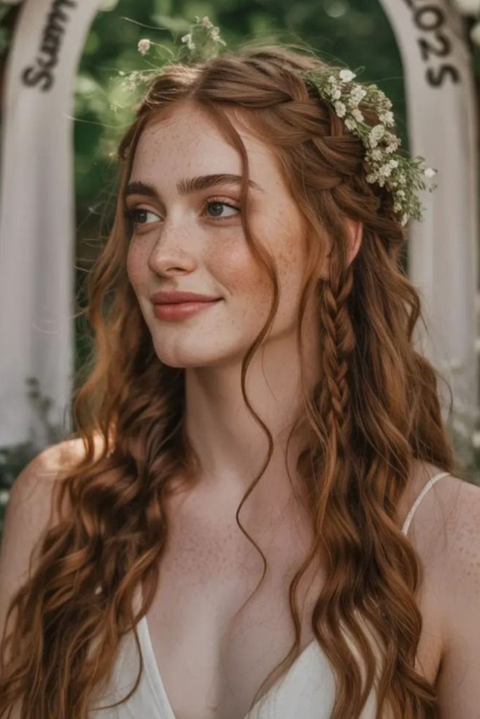 Bohemian braided crown with floral accents