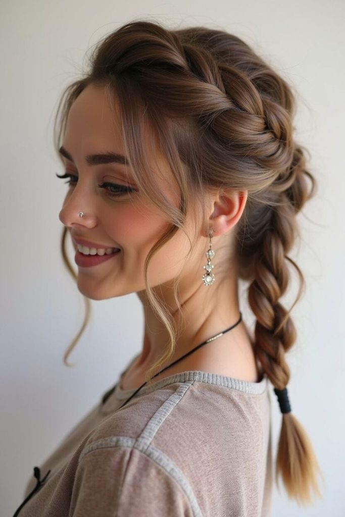 Braided pony mid-length hair style