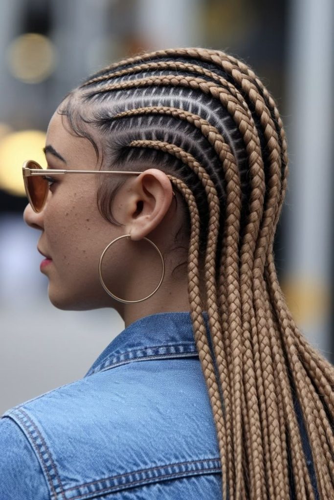 Bronze glow straight back braids.