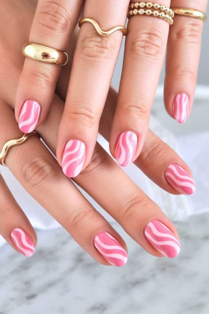 Candy pink swirl short nails