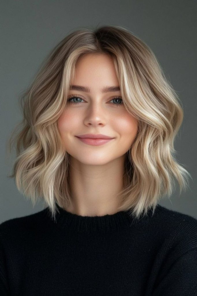 Buttery blonde luminous wavy mid-lengths