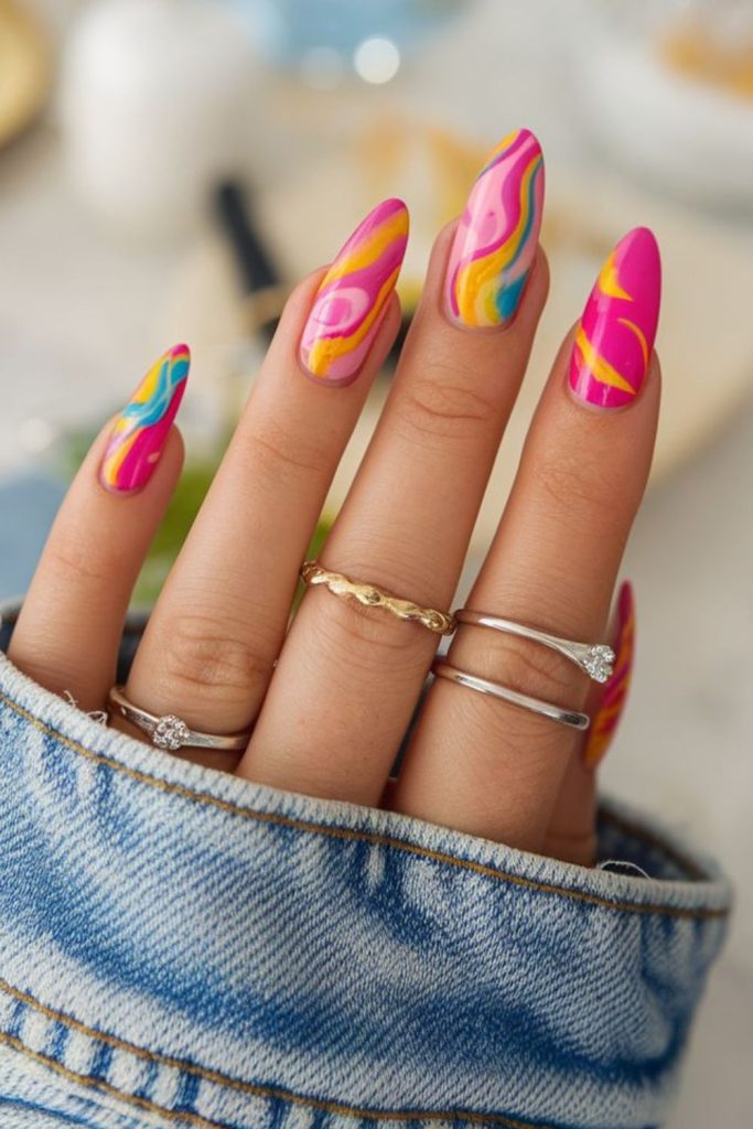 Swirled pastel playful sugary nail design