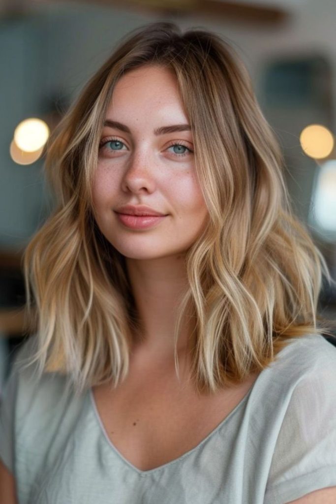 Soft caramel cloud-like shoulder hair