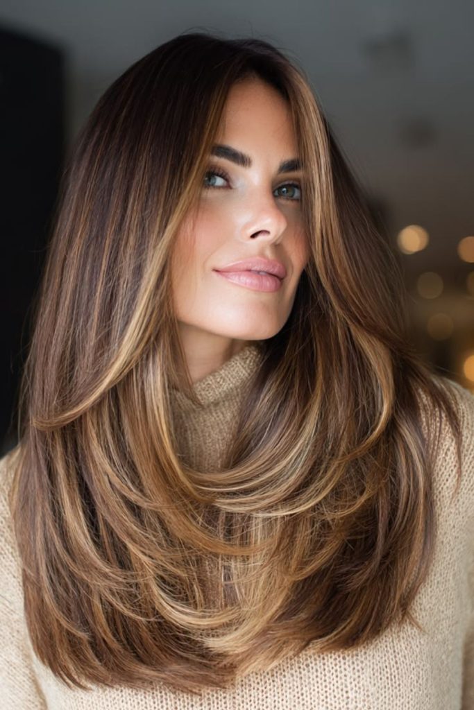 Caramel straight hair with gentle movement