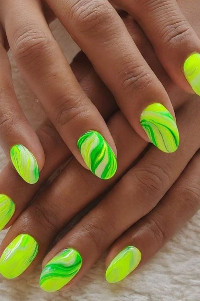 Lime gradient flame vibrant nail design