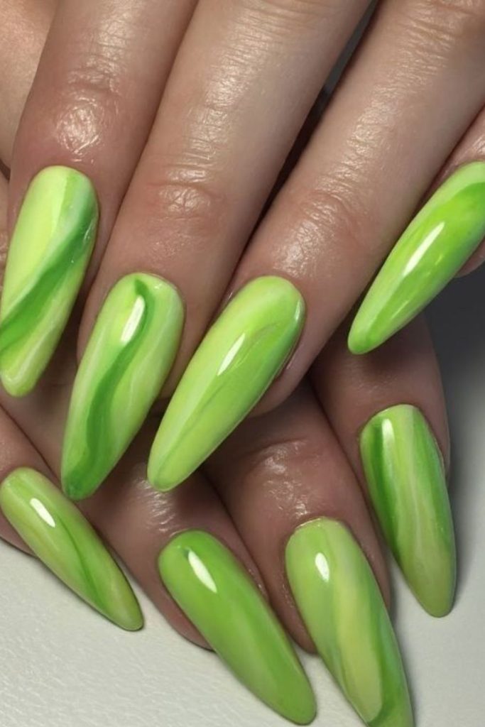 Lime marble swirl artistic nail design