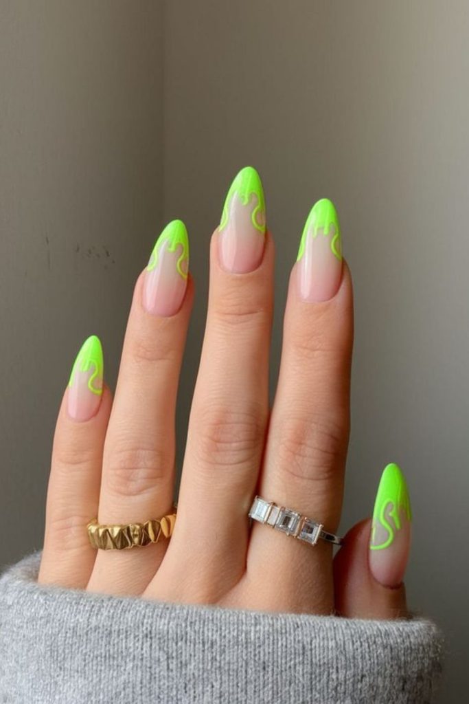 Lime negative space geometric nails