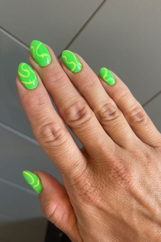 Lime swirl psychedelic vibrant nails