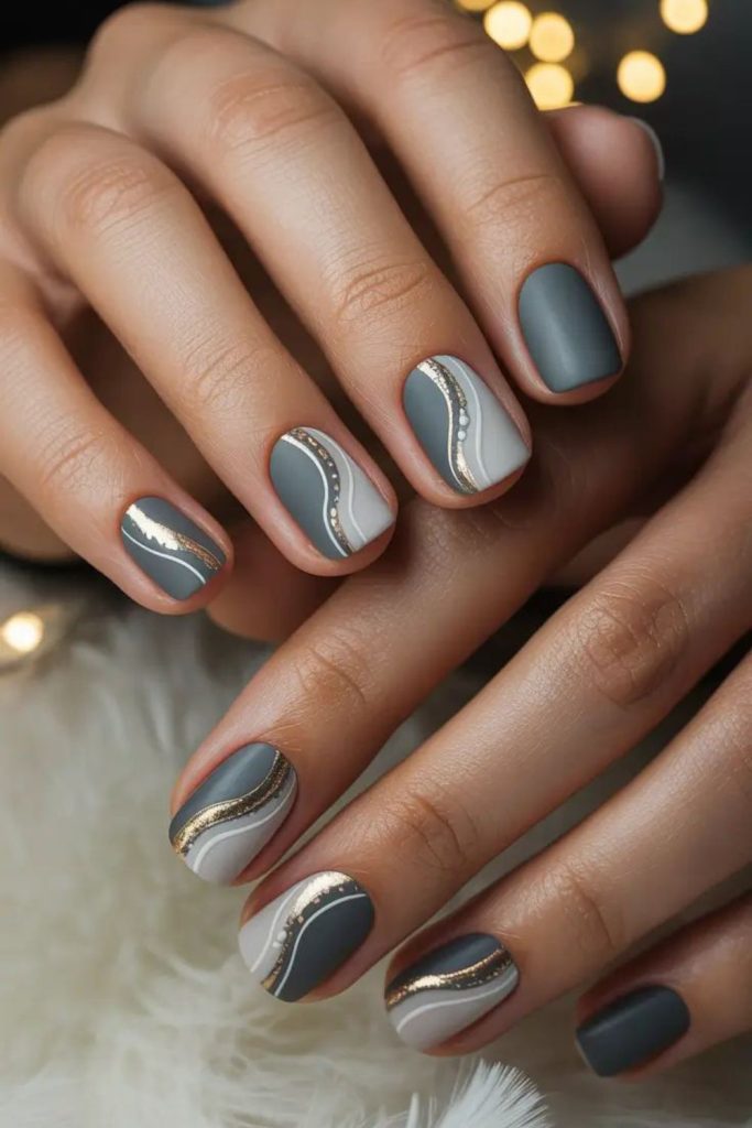 Soft white and gray nails