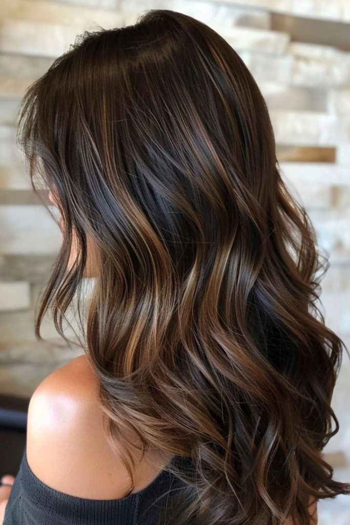 Cocoa brown hair with moonlit highlight shine.