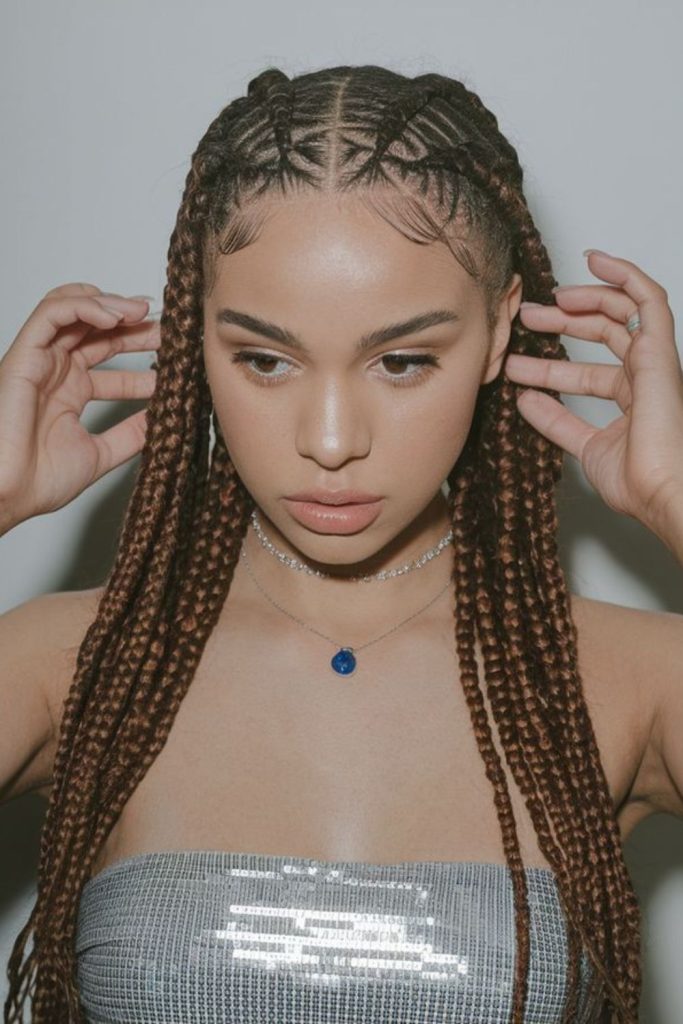 Cocoa chocolate straight back braids.