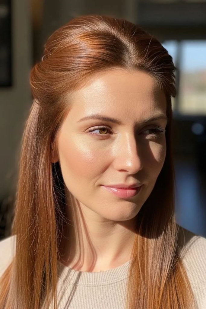 Warm red straight hair with flair