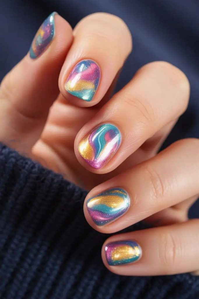 Pinkish galaxy glitter nails design