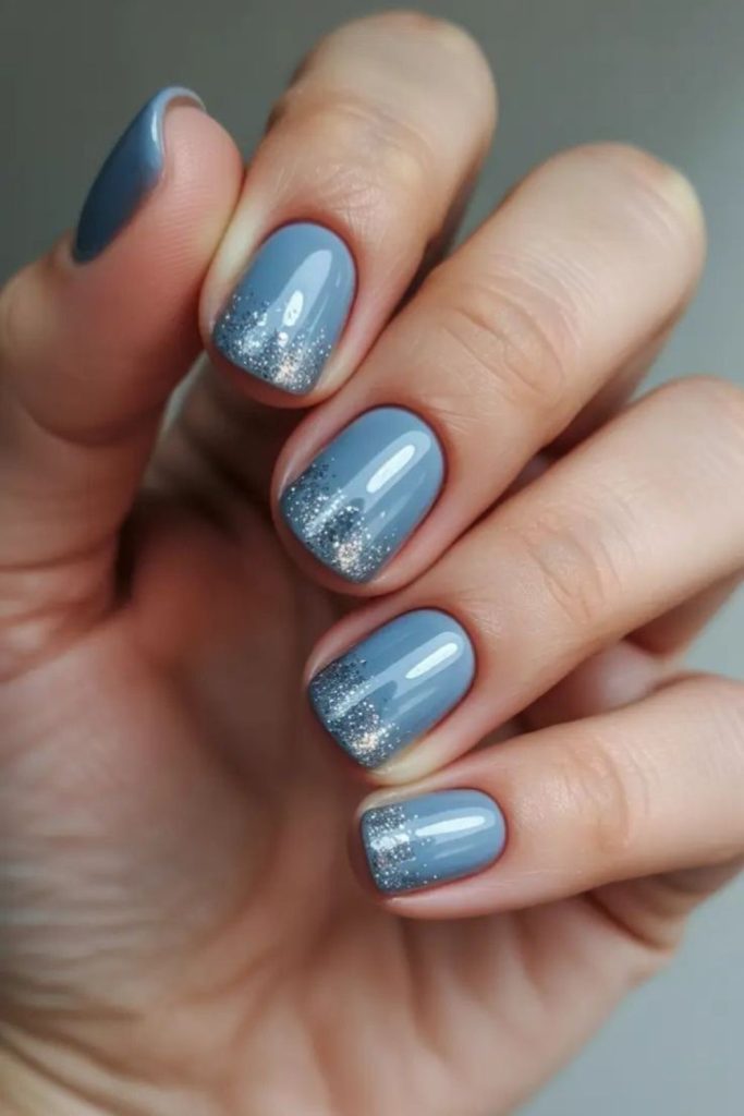 Blue silver cracked ice nails