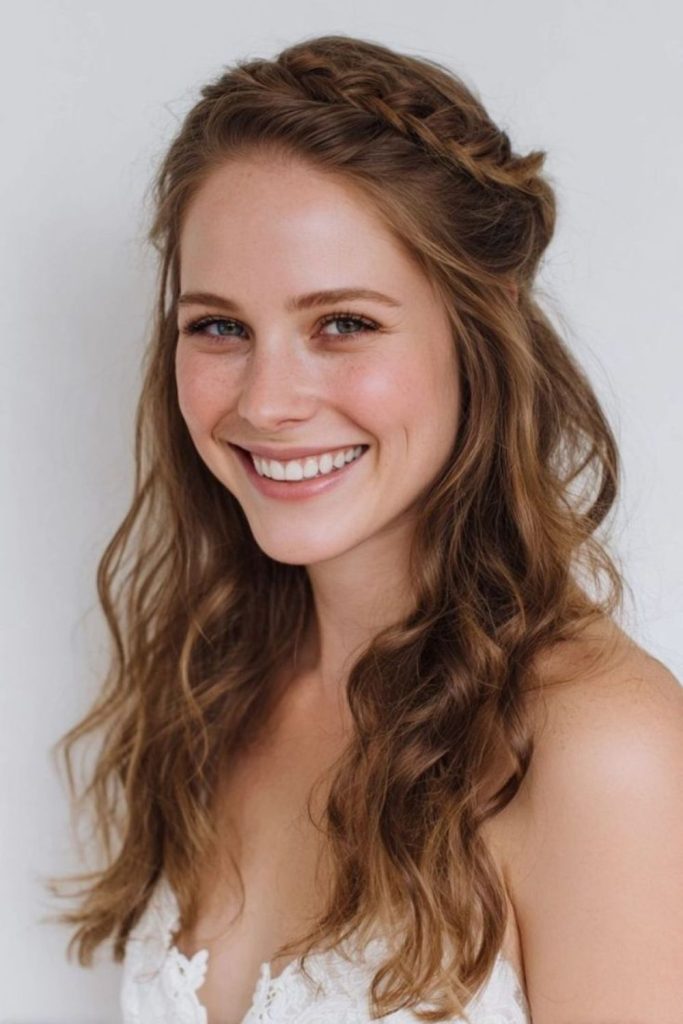 Crown braid flowing into loose ends