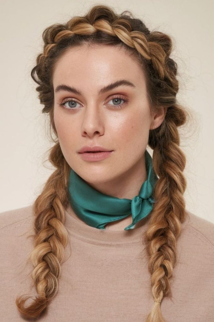 Crown halo styled straight back braids.