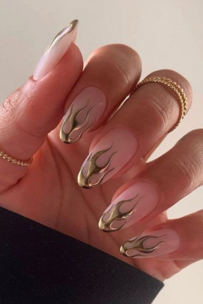 Clear tips with flame nail art.