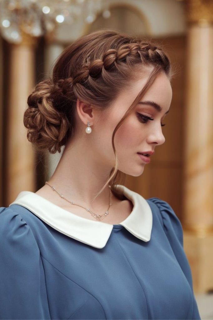 Braided crown elegant stage hairstyle